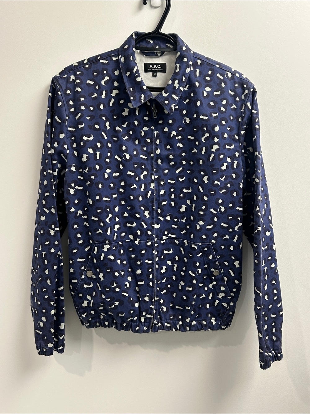 A.P.C. Navy and White Leopard Print Bomber Jacket